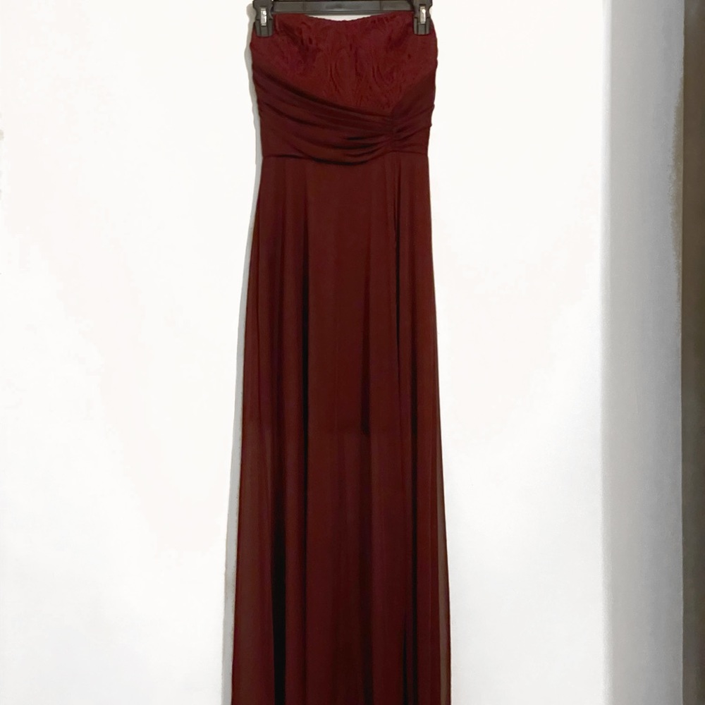 Windsor Maroon Strapless Floor length Gown in size Medium